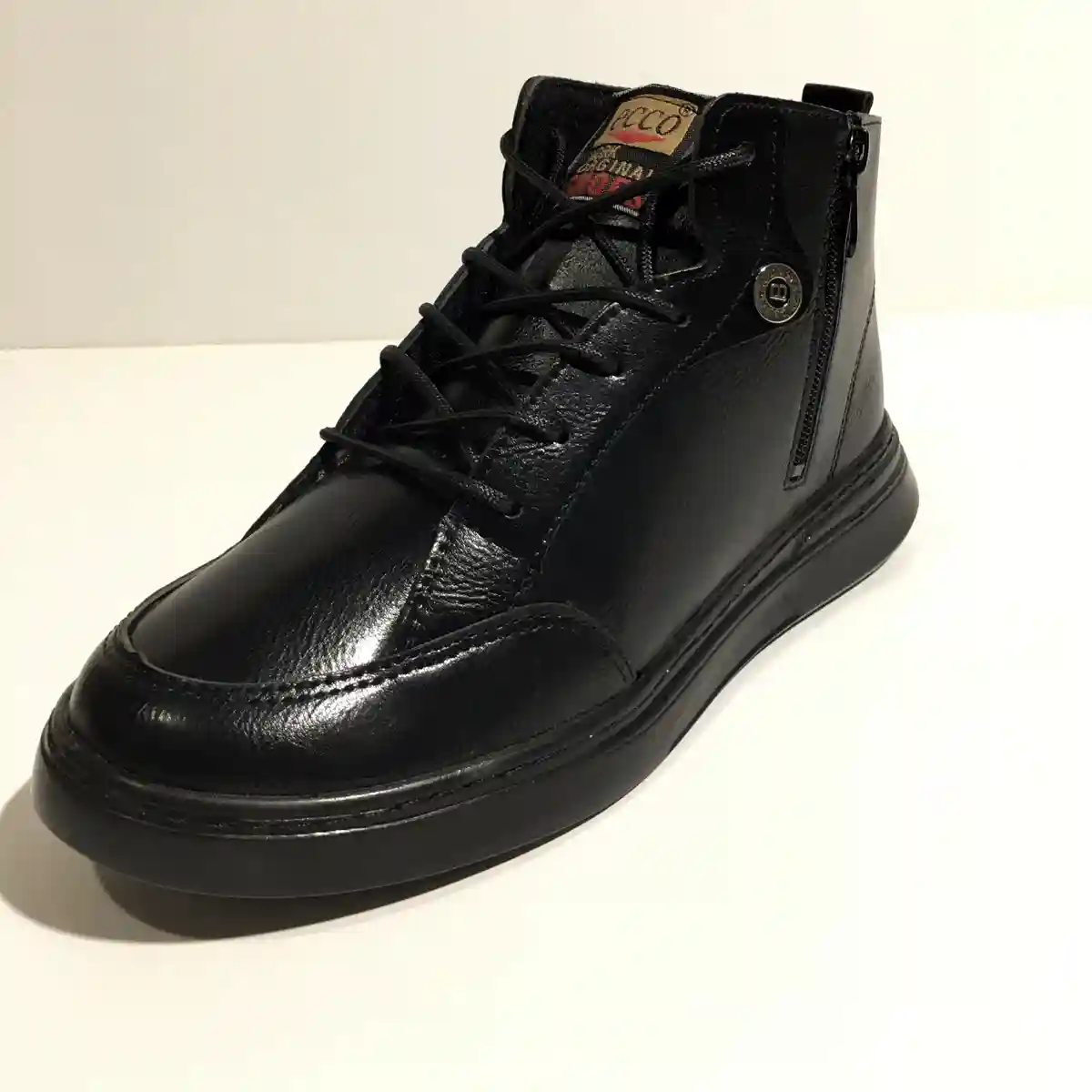 نیم بوت مردانه چرم مشکی مدل اکو بغل زیپ