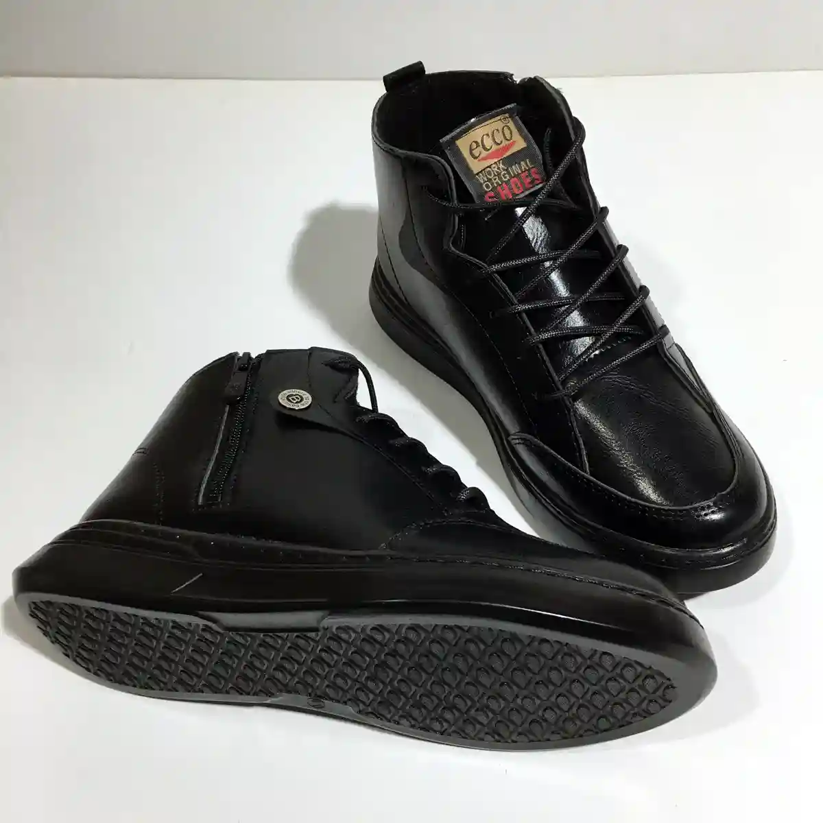 نیم بوت مردانه چرم مشکی مدل اکو بغل زیپ