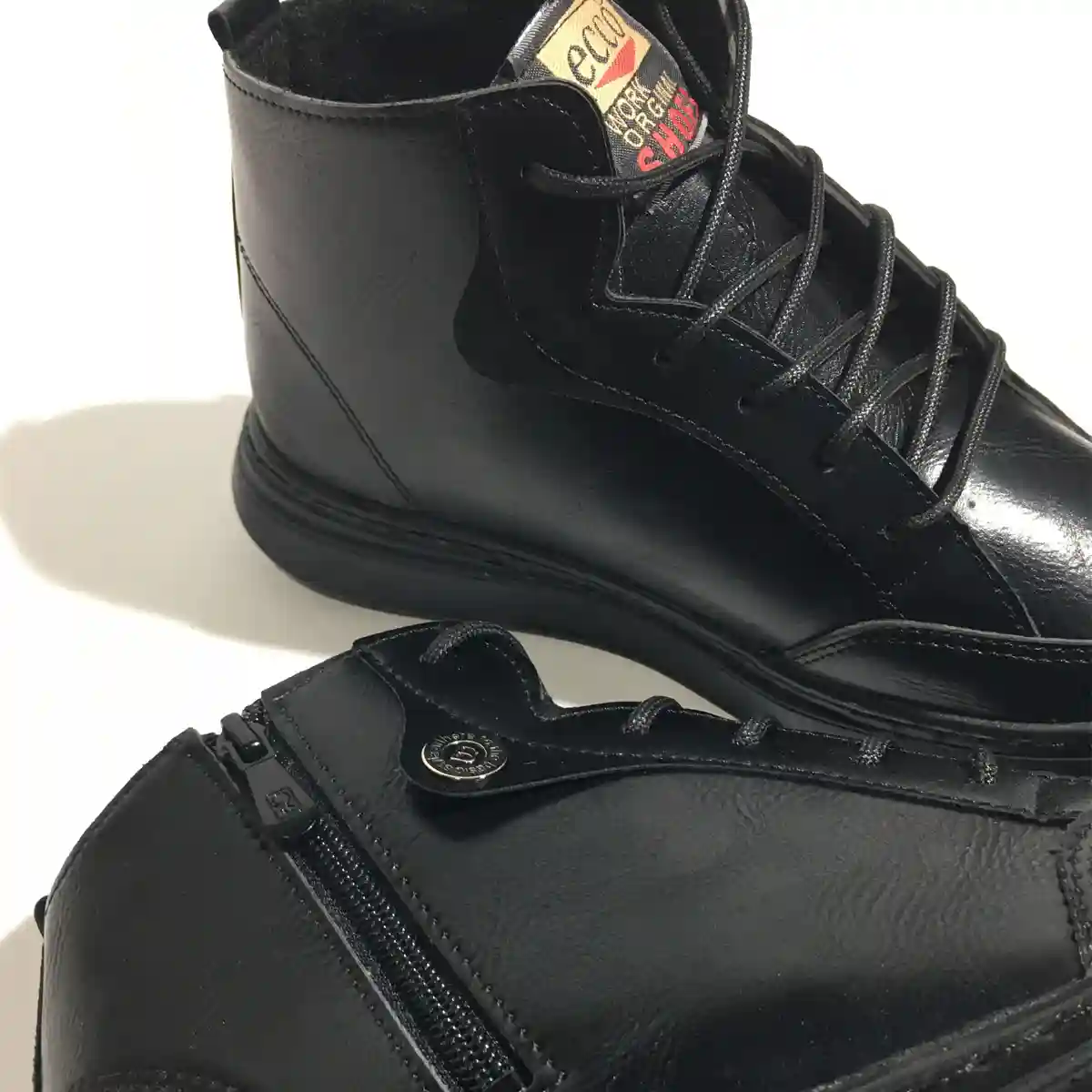 نیم بوت مردانه چرم مشکی مدل اکو بغل زیپ