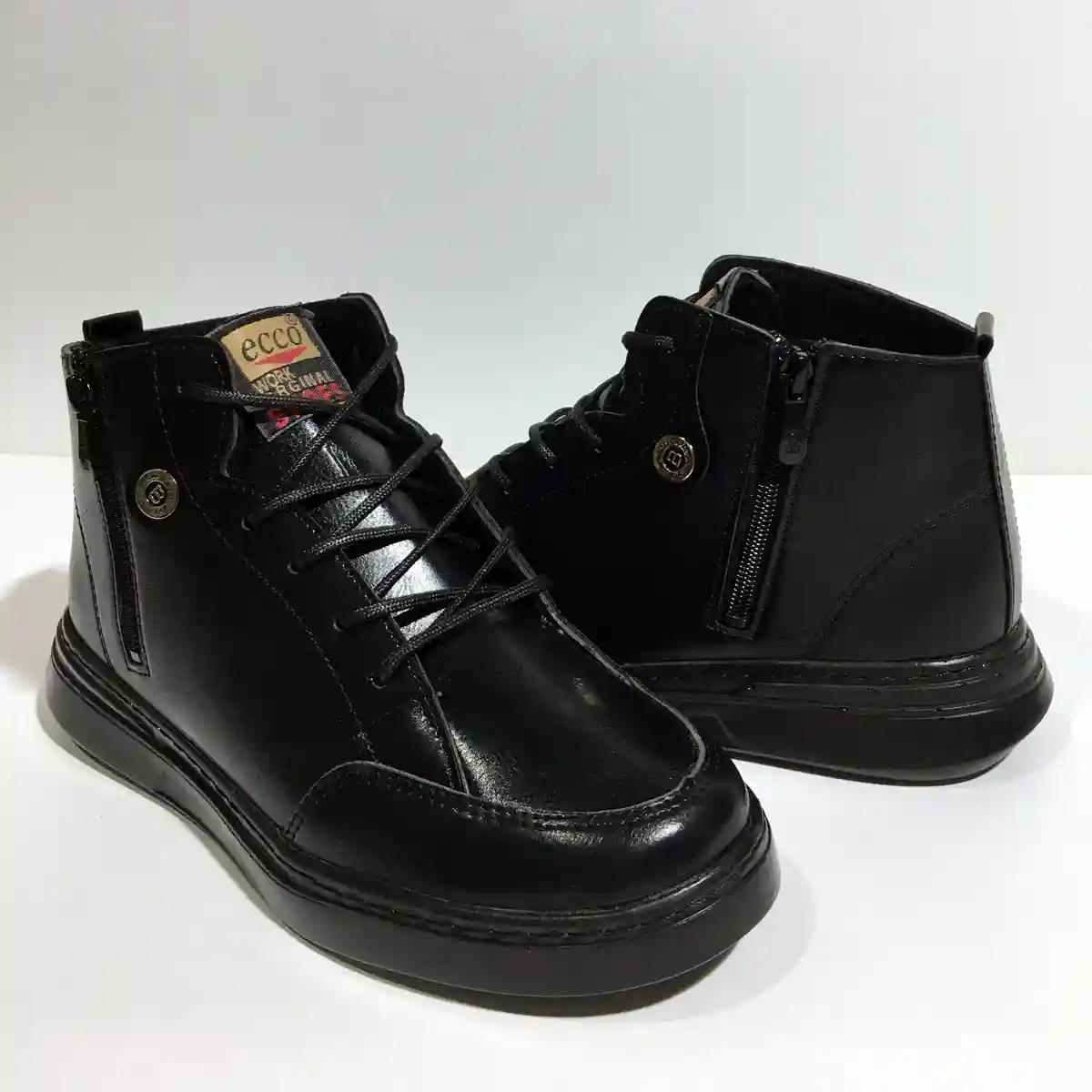 نیم بوت مردانه چرم مشکی مدل اکو بغل زیپ