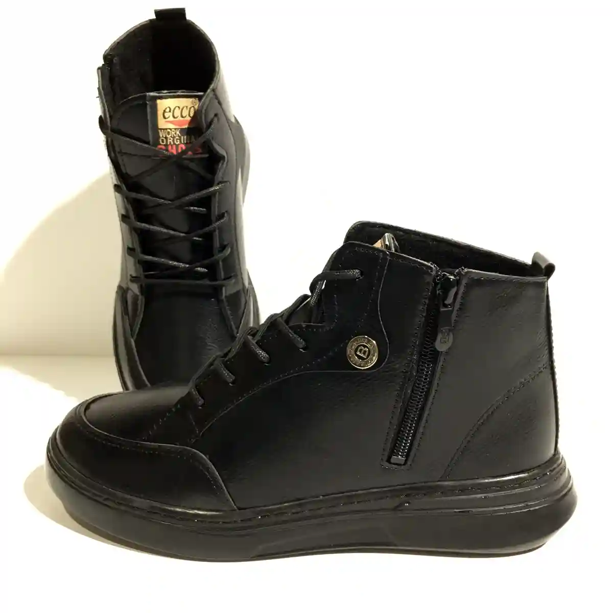 نیم بوت مردانه چرم مشکی مدل اکو بغل زیپ